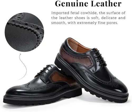 Vista 2 de Zapatos de vestir para hombre de cuero genuino moderno formal de negocios empalme Color Derby zapatos para hombres