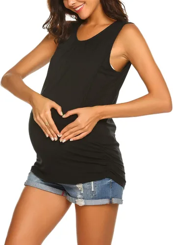 Vista 3 de Ekouaer - Camiseta de maternidad para mujer sin mangas de doble capa para embarazadas
