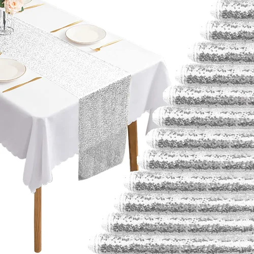 Vista 15 de 12 Paquetes de Caminos de Mesa con Lentejuelas Brillantes para Comedor para Cumpleaños, Bodas, Compromisos, Nupciales, Baby Shower, Despedida