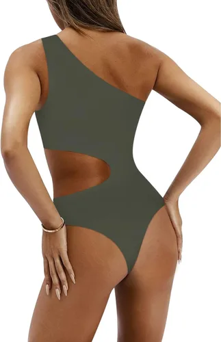 Vista 5 de REORIA Womens Sexy One Shoulder Cutout Waist Double Lined Sleeveless Going Out Tank Top Bodysuits
