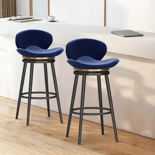 Vista 7 de Taburete de bar moderno con Patas de Metal Negro, giratorio de 360 grados, cómodo y tapizado, ideal para el hogar, bar, cocina, isla, comedor o Pub