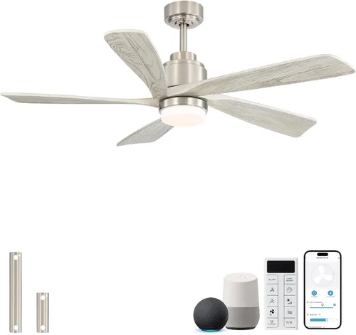 Vista 15 de Sofucor Ventilador de techo con luces y control remoto, ventilador de techo de madera moderno de 52 pulgadas para interiores, casa de campo Negro