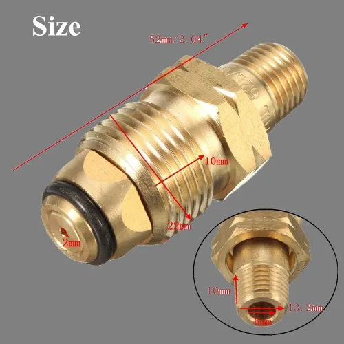 Vista 3 de 2 paquetes de adaptadores universales de tanque de cilindro de gas de propano LP LPG de montaje de conector de latón de flujo completo 1/4 '' 0.236