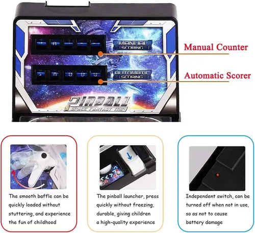 Vista 4 de Retro Arcade Game Desktop Pinball Machine Electronic Super Marble Arcade Machine Mini Pinball Juego con marcador de música ligera