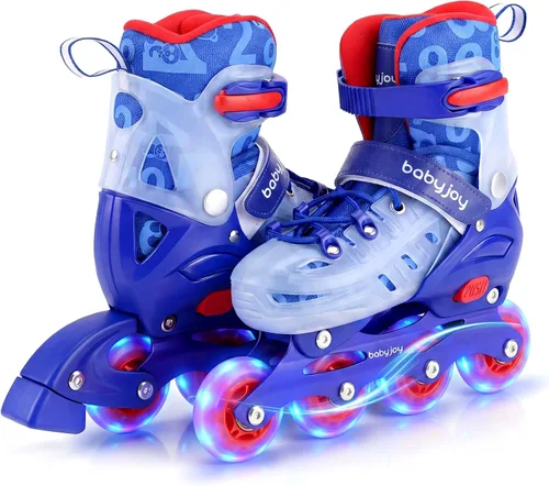 Vista 9 de BABY JOY Patines en línea, 4 tamaños ajustables para niños con ruedas iluminadas para niños de 5 a 14 años, divertidos patines iluminadores