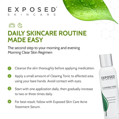 Vista 9 de Exposed Skin Care, Clearing Tonic - Tónico facial con 1% de ácido salicílico y hamamelis, tónico diario para acné de adolescentes y adultos, puntos