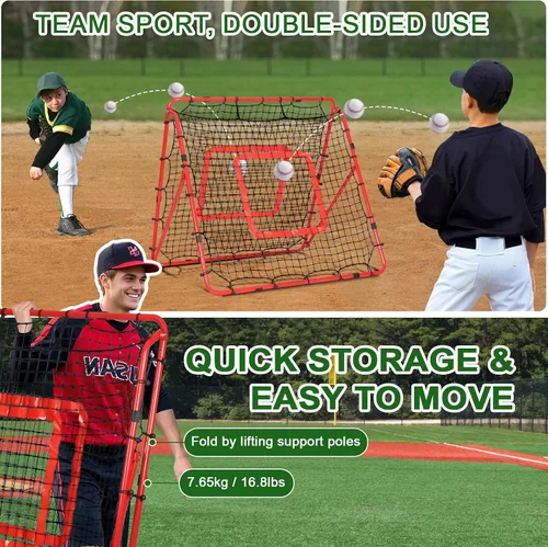 Vista 39 de BaseGoal Baseball Rebounder Net with Pitching Target,Easy Adjustable Angles Multi-Sport Training Rebound Screen, multi-angle pitch back; Strike