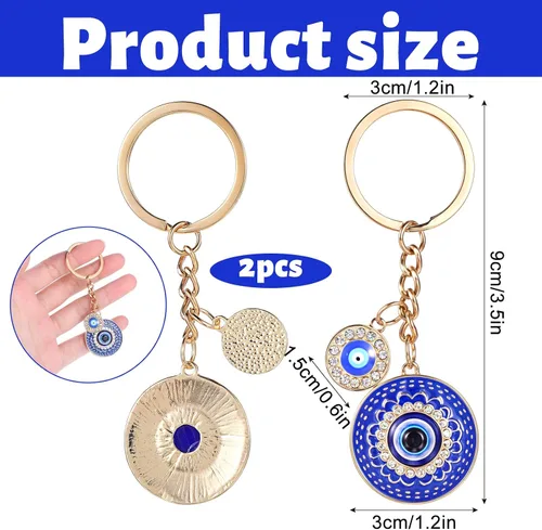Vista 7 de Llavero contra el mal de ojo, llavero brillante contra el mal de ojo con llavero de amuleto de buena suerte para mujeres y hombres, Azul