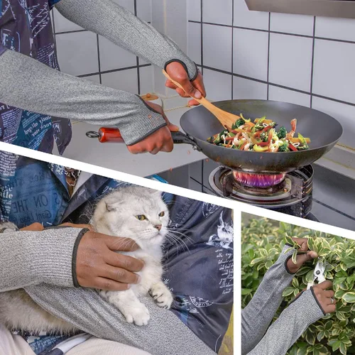 Vista 5 de ARCLIBER Mangas de jardín resistentes a los cortes Nivel 5 Mangas protectoras de jardinería para hombres y mujeres con agujero para el pulgar