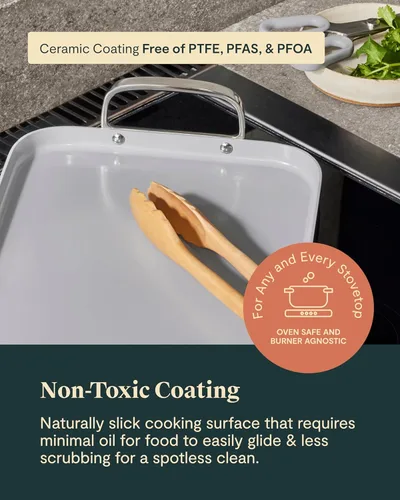 Vista 4 de Caraway Plancha de doble quemador, sartén de 19 x 12 pulgadas, revestimiento de cerámica antiadherente, no tóxico, sin PTFE ni PFOA, apto para horno