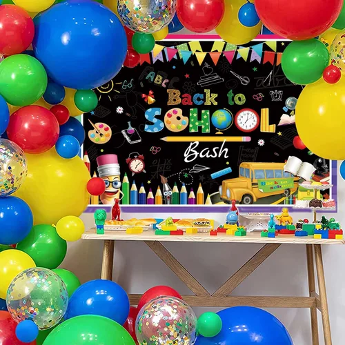 Vista 6 de AIBIIN Fondo de fiesta de regreso a clases, 7 x 5 pies, primer día de escuela, preescolar, jardín de infantes, decoración de fiesta, pizarra, aula