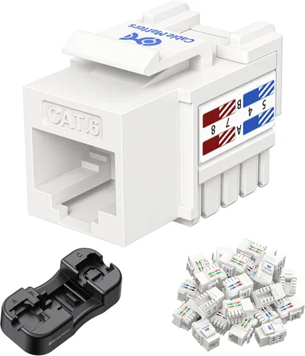 Vista 10 de [Con certificado UL] Paquete de 25 enchufes Keystone de presión Cable Matters Cat6 RJ45, Negro