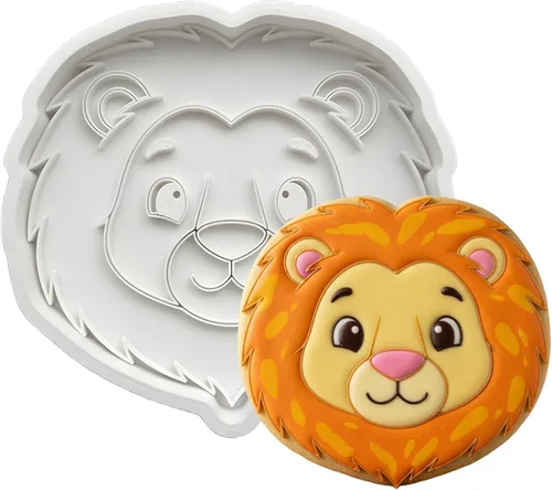 Vista 16 de Juego de 8 cortadores de galletas de animales con mango de sello 3D, diseño de selva para cocina, formas de pastel de ácido poliláctico