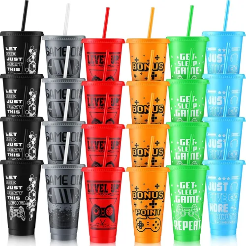 Vista 17 de Mifoci - 12 tazas para jugadores con tapas y pajillas, color negro