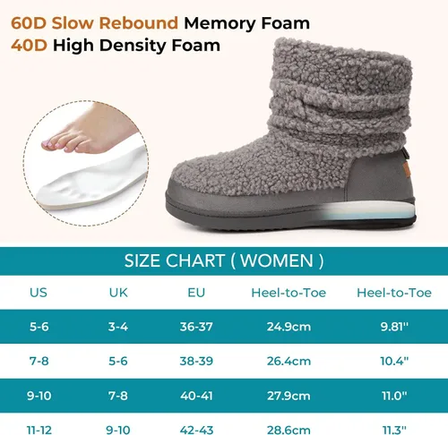 Vista 6 de HomeTop Pantuflas para botas de mujer con espuma viscoelástica cálida, para interiores y exteriores, con suela de goma