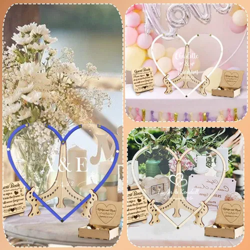 Vista 4 de Attention Libro de invitados de boda, libro de invitados con forma de corazón, con caja y 100 corazones, libro de invitados de boda alternativo