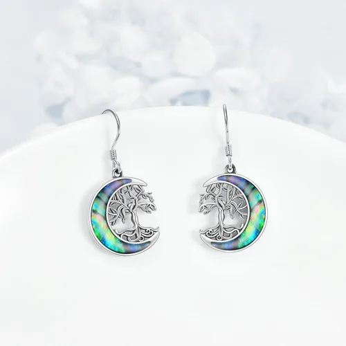 Vista 2 de ONEFINITY Aretes colgantes de plata de ley con el árbol de la vida para mujeres y niñas, regalos de Navidad