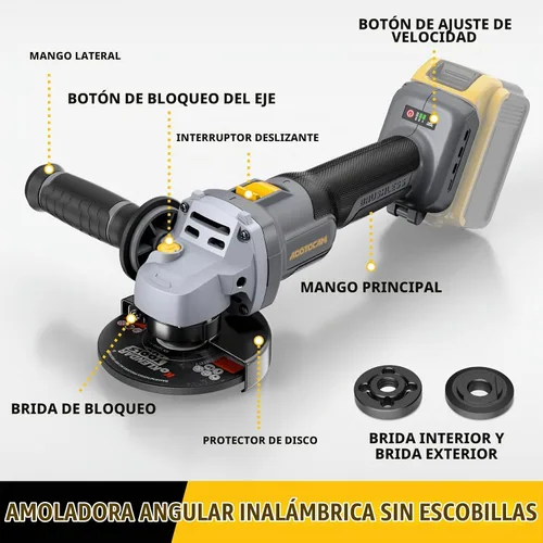 Vista 8 de Amoladora Angular, sin escobillas de 20 V, inalámbrica, 4-1/2 pulgadas, compatible con batería Dewalt (sin batería), con rueda de esmeril de metal