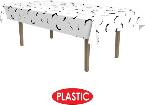 Vista 3 de Beistle Juego de 2 fundas de plástico rectangulares para mesa con bigote para decoración de vajilla con temática occidental, blanco/negro, 54 x 108