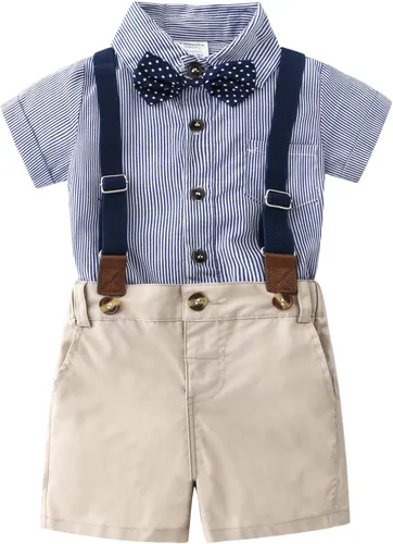 Vista 2 de Conjunto de pantalones cortos azules para bebé, trajes formales para bebés