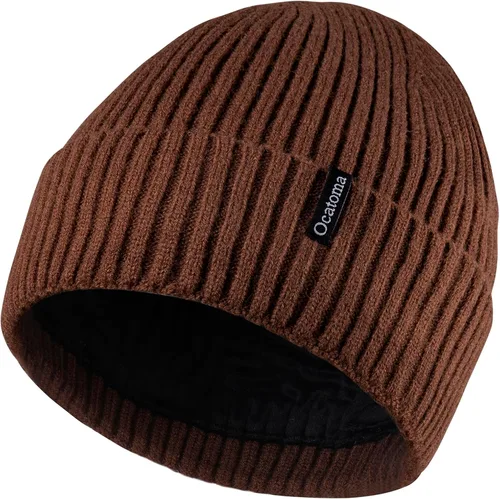 Vista 34 de Ocatoma Gorro para hombre y mujer, cálido gorro de invierno tejido con puños, suave y cálido, gorro de esquí unisex Camello gris
