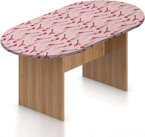 Vista 23 de Mantel ovalado ajustable de poliéster elástico para guitarra, instrumento dibujado a mano, tema de rock and roll, mantel ajustable con estampado