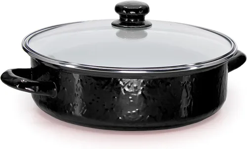 Vista 6 de Golden Rabbit Esmalte - Patrón de remolino negro - Sartén para saltear de 3 cuartos 3 cuartos de galón