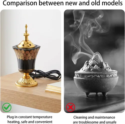 Vista 7 de Amosfun Quemador de incienso eléctrico, estilo árabe, incensario, hogar, oficina, decoración de mesa, yoga, spa, aroma, ornamento, enchufe de EE. UU