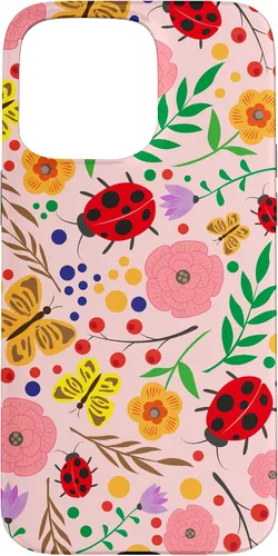 Vista 28 de iPhone 16 Cute Ladybugs Flowers Pink Pattern Bouquet Lover Cell Phone Case