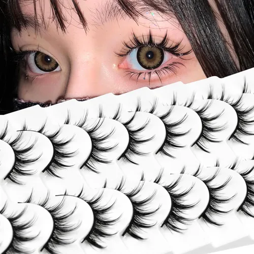 Vista 9 de 10 pares de pestañas postizas manga de aspecto natural, racimos ondulados, estilo puntiagudo de 0.630 pulgadas, pestañas japonesas de anime cosplay