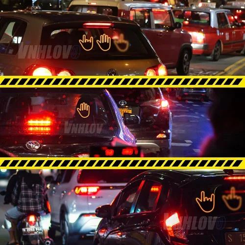 Vista 5 de Luces LED de dedo para automóvil, luz de gesto, divertidas luces de advertencia multifuncionales, luz trasera para compartimiento de equipaje, luces