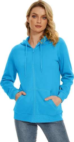 Vista 5 de TACVASEN Sudaderas con capucha y cremallera para mujer, ligera, de rizo francés, con cremallera completa y bolsillos