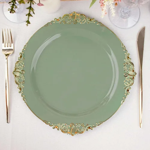 Vista 16 de Efavormart - Paquete de 10 platos de postre barrocos negros y dorados de 8 pulgadas, platos de aperitivo resistentes con borde metálico en relieve