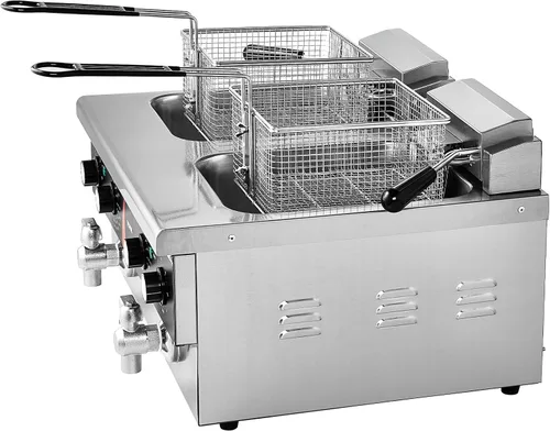 Vista 12 de VEVOR Freidora comercial, 2 freidora de aceite doble de 9 cuartos / 8.5 L con 2 cestas, acero inoxidable de 0.039 pulgadas de grosor, freidora