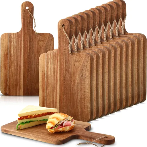 Vista 9 de Geetery 16 Piezas Tablas de Cortar de Madera de Acacia a Granel Tablas de Cortar de Cocina de Madera con Mango Bandeja de Servir Charcutería