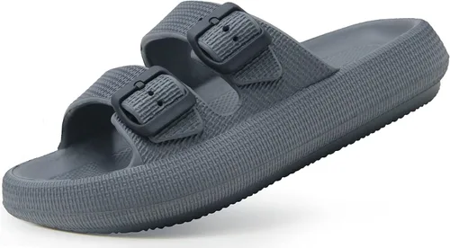 Vista 15 de Weweya Sandalias para mujer y hombre - Pantuflas acolchadas - Sandalias ajustables con doble hebilla - Sandalias planas de EVA