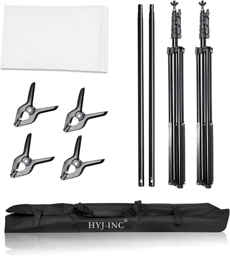 Vista 3 de HYJ-INC Sistema de soporte de fondo para fotos con kit de soporte de fondo de 10 x 10 pies, 10 x 12 pies, telón de fondo de muselina de algodón 100%