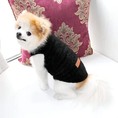 Vista 2 de Suéter para perro pequeño, chaqueta de forro polar sin mangas para invierno, ropa cálida para cachorros, abrigo de forro polar para Chihuahua Negro