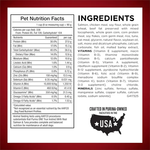 Vista 5 de Purina ONE True Instinct con salmón real y atún natural con vitaminas, minerales y nutrientes añadidos, fórmula seca de alimentos para perros