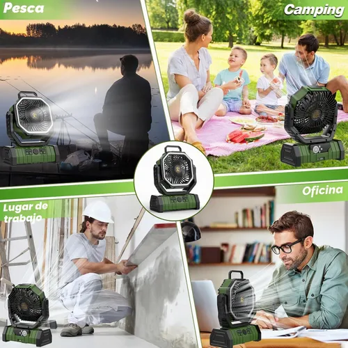 Vista 8 de Ventilador de camping recargable 20000mAh con linterna LED, ventilador con pilas Auto-Oscillating Portable Fan with Remote & Hook, 4 Speeds