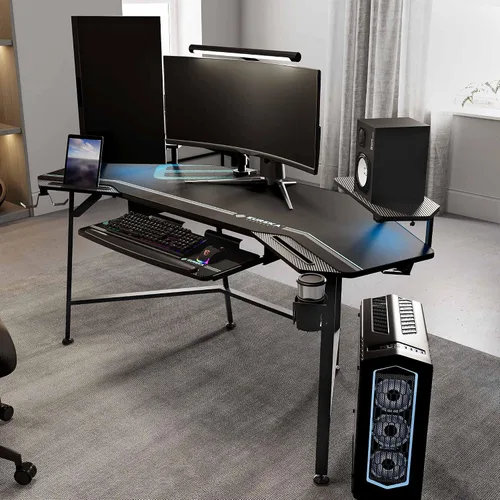 Vista 2 de EUREKA ERGONOMIC Bandeja de teclado en forma de ala de escritorio para juegos de 72 pulgadas, color negro