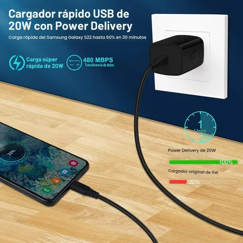 Vista 2 de Cargador súper rápido tipo C bloque de carga compatible con Samsung Galaxy Z Fold 7, Z Flip 7, A17, S25Edge, S25 Ultra, S25, S25+, S24 Fe, S24 Negro