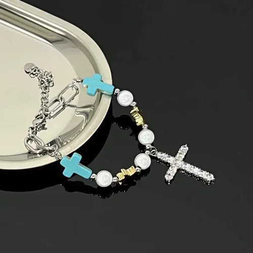 Vista 7 de Pulseras de primera comunión para niñas, para mi hija, nieta, cristiana, cruz cristiana, regalo de bautismo, vintage, turquesa, dijes, joyería