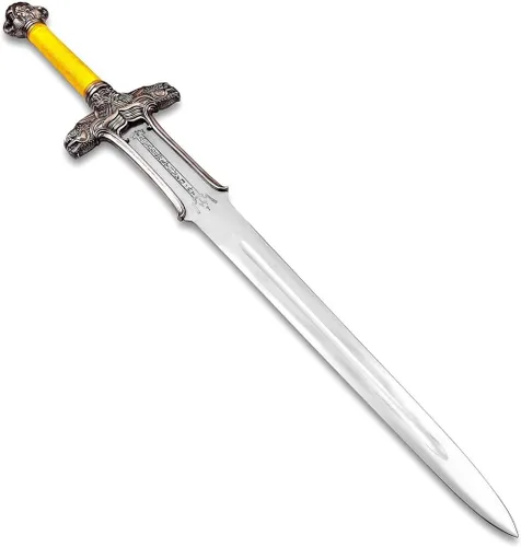 Vista 6 de Conan - Espada bárbara, hoja de acero al carbono Conan con envoltura de yute en mango de madera, espada atlante bárbara con funda de cuero, espada