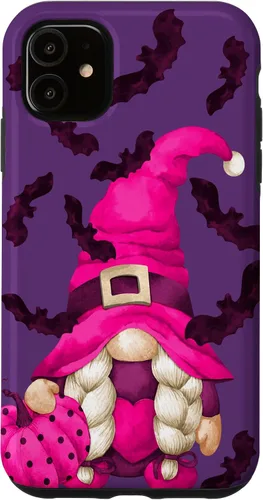 Vista 8 de Halloween Pink Pumpkin and Bat Decor with Cute Witch Gnome Case for iPhone 17