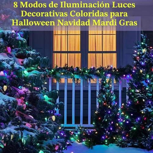 Vista 5 de Luces solares de Navidad para exteriores, cadena de luces C6 de fresa, luces de Mardi Gras, 100 LED, 8 modos, impermeable, uso al aire libre