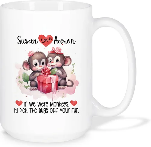 Vista 17 de Taza de café personalizada con diseño de zorro de 11 onzas, 15 onzas, divertida taza de viaje para pareja de zorros, taza de té con nombre y fecha