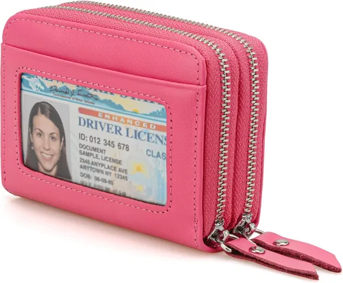 Vista 10 de KM Legend Cartera para mujer, delgada, con bloqueo RFID, tarjetero con ventana de identificación, monederos compactos con doble cremallera