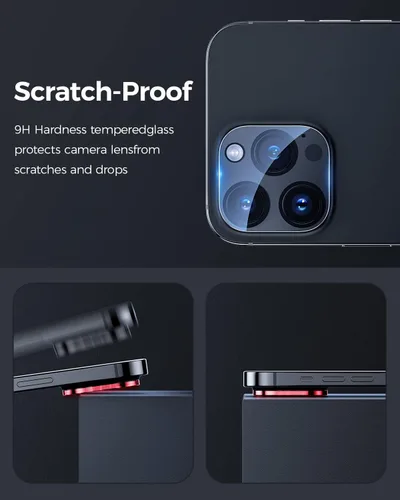 Vista 3 de Protector de lente de cámara para iPhone, vidrio templado 9H, antiarañazos, compatible con fundas, círculo nocturno, claridad HD sin burbujas