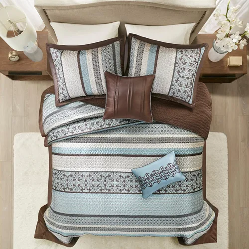 Vista 3 de Madison Park Princeton - Juego de colcha reversible acolchada, reverso sólido de verano transpirable, capa de ropa de cama ligera para todas